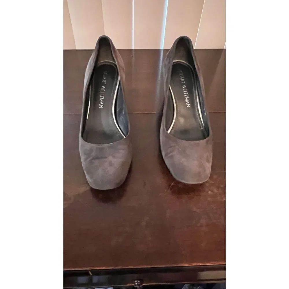 STUART WEITMANS GRAY SUEDE ROUND TOE BLOCK HEEL WOMENS SIZE 5.5